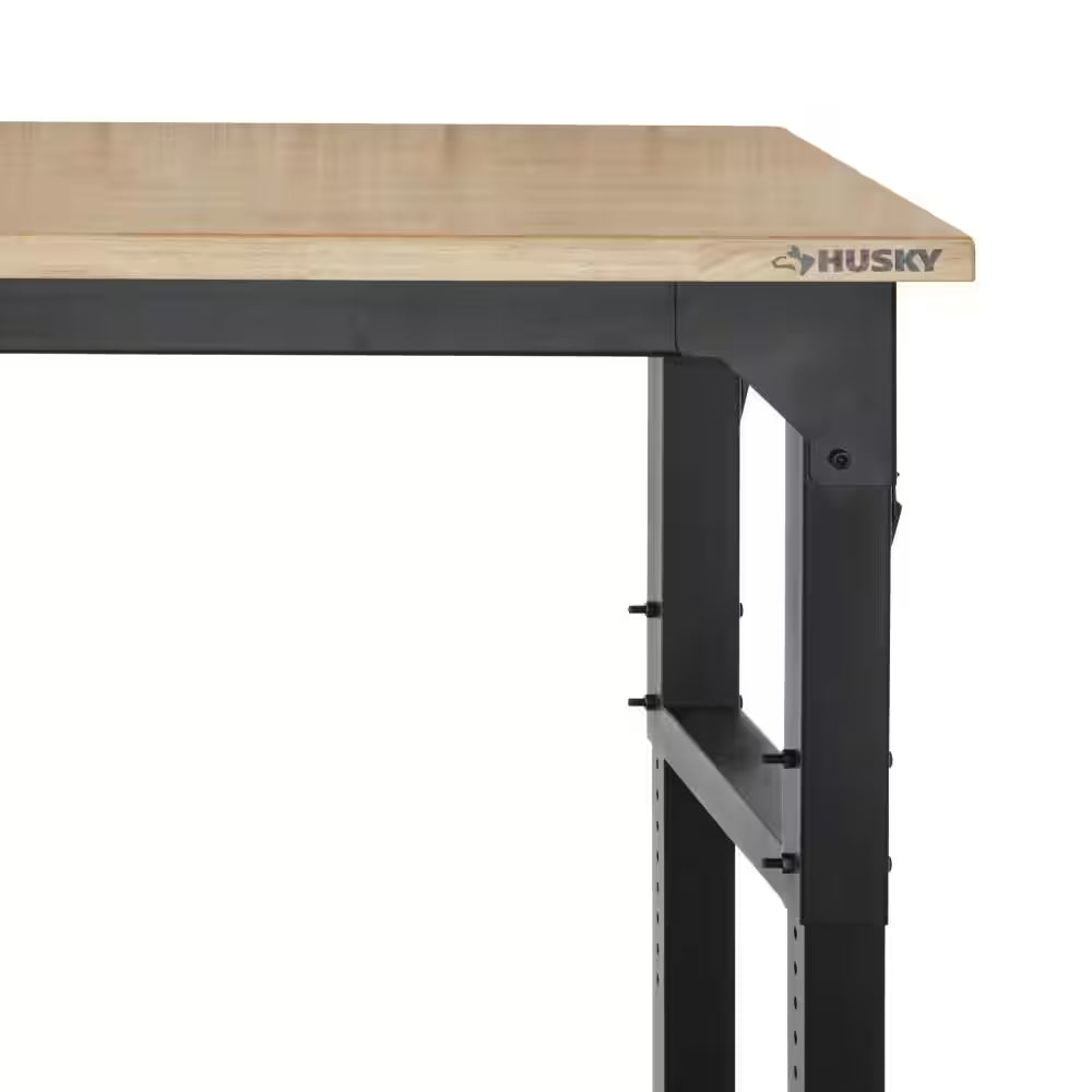72 In. W X 23 In. D Adjustable Height Black Workbench, Solid Wood Top for Heavy Duty Welded Steel Garage Storage System