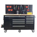 Heavy-Duty 62 In. W X 22 In. D 10-Drawer Black Tool Chest Mobile Workbench Cabinet with Pegboard Back Wall