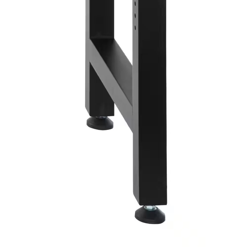 72 In. W X 23 In. D Adjustable Height Black Workbench, Solid Wood Top for Heavy Duty Welded Steel Garage Storage System